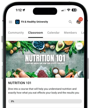 Phone showing Fit & Healthy University app